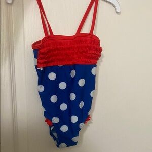 Kids One Piece Swimsuit with Red white and Blue Polka Dots 2T